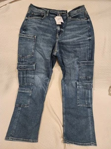 American Eagle Cargo Stretch Jeans Super High Rise Baggy Straight Size 10 - Picture 1 of 9