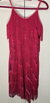 Pink Sequin Fringe Dress Sz M Costume Dance Halloween Flapper Sparkly 1920s - Image 1 of 4