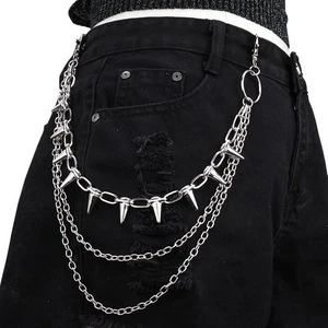 Unisex Gothic Punk Metal Rivet Double Layer Chain Belt for Pants 60cm Length - Picture 1 of 7