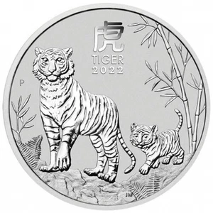 Moneda bullion australiana inversora Perth Mint .9999 Ag 1/2 OZ Silver Tiger 2022 Me - Imagen 1 de 2