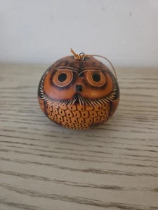 Peruvian Hand Carved Gourd Owl Ornament Shaker Figurine Folk Art 3" - Picture 1 of 4