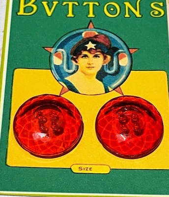 2 Vintage Bright Ruby Red Huge Glass Buttons - Image 1 of 4