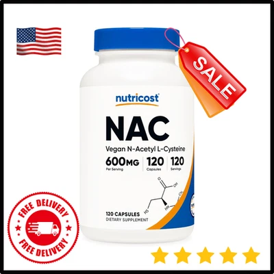Nutricost N-acetil L-cisteína (NAC) 600 mg, 120 cápsulas veganas - sin OGM Foto 1 de 4