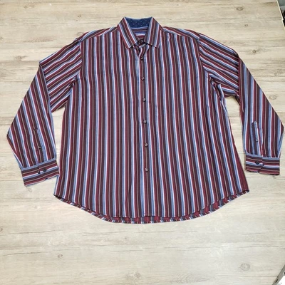 Tasso Elba Shirt Mens XL 17-17.5 Red Blue Stripe Long Sleeve Button Front Cotton - Image 1 of 4