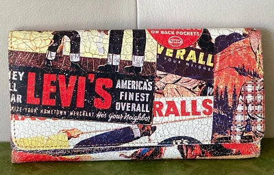 LEVI'S VTG треснувший эффект кожи ковбой тонкий бумажник РЕДКАЯ - многоцветный - Изображение 1 из 4