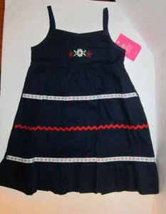 Faded Glory Girl size 5 Navy Blue Red White Embroidered Sleeveless dress NWT - Picture 1 of 4