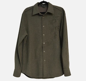 Theory Men's Size Large Long Sleeve Shirt Embroidered Wool Blend Brown - Picture 1 of 11