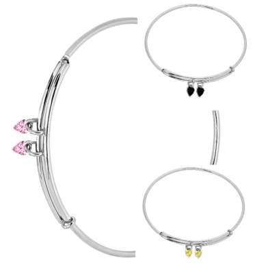 Bracciale Rigido 925 Ciondolo Argento Sterling Zirconi Cuore Rosa Nero Per Tutti - Immagine 1 di 4