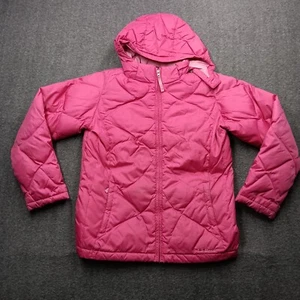 LL Bean Jacket Girl Large Hot Pink Down Filled Logo Outdoor Preppy Full Zip Ski - Picture 1 of 15