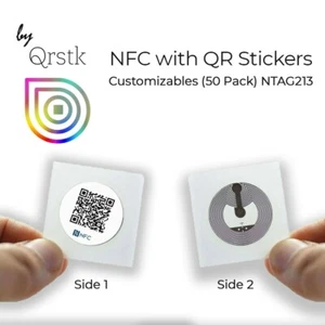 NFC avec autocollants QR personnalisables (paquet de 50) NTAG213 - Photo 1 sur 3