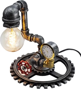 Loft Style Vintage Metal Dimmable Table Lamp with Wood Base, Sam, Steampunk Indu - Picture 1 of 8