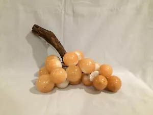 Vtg 60s Alabaster Extra Large Marble Stone Grapes Cluster Wood Stem - Orange - Picture 1 of 7