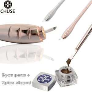 CHUSE 5pcs Sterilized Microblading Pen+7 Pins Needle Manual Tattoo Sloped Blades - Foto 1 di 21