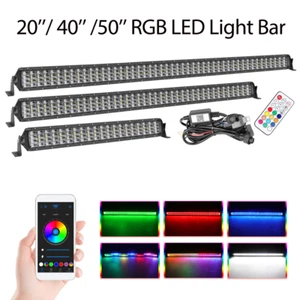 20-50" RGB Halo Multi-Color Chasing LED Work Light Bar Combo Bluetooth & Remote  - Picture 1 of 42