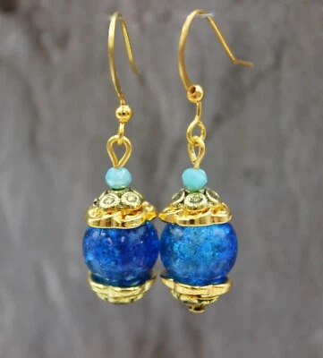 Ohrringe Ohrhänger Goldfarben Perlen Türkis Boho Hippie Elegant Damen #DA005 - Bild 1 von 4