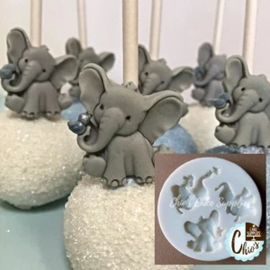 Baby Elephant Silicone Mold, 3 cavities, 3 different designs. - Picture 1 of 8