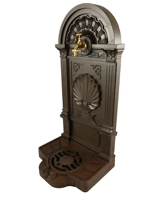 Gartenbrunnen Wasserbrunnen Zapfsäule Eckig Alu. braun Mes. Hahn H.93x22 cm - Bild 1 von 4