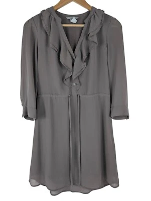 H&M Grey Shift Dress, Tie Waist Ruffle Neck 3/4 Sleeve Lightweight Lined Size 36 - image 1 of 4