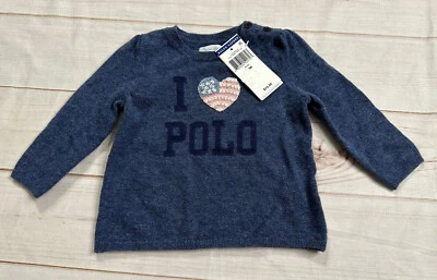 Nuevo con etiquetas Polo Ralph Lauren Niñas Suéter Azul 3/3T Mezcla de Lana BANDERA Corazón Pullover Foto 1 de 4
