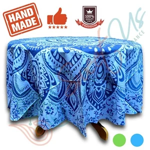 Cotton Floral Tablecloth Round 81 inches Blue Green Kitchen Dining Linen - Picture 1 of 11