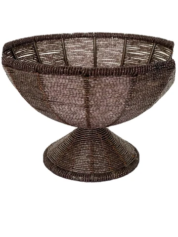 Vintage Brown Beaded Wire Fruit Basket Cover