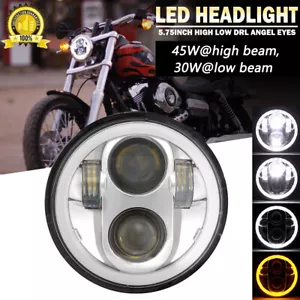 Chrome Motorcycle 5.75" LED Chrome Headlight DRL Angel Eyes For Harley - Picture 1 of 12