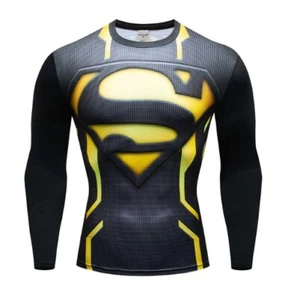 Mens Compression Superhero Top Base Layer Gym Long Sleeve Thermal Sweats BJJ - Picture 1 of 5