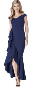 Womens Party Dress Size 8 Blue New Ladies Goddiva Long Maxi Occasion Ruffle Slit - Picture 1 of 9
