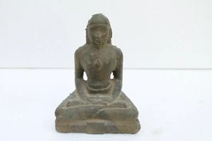 Antigua estatuilla de mahavir sentada de dios jainista de la India fundida de latón macizo de 1900 NH820 - Imagen 1 de 8