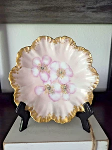 Antique Limoges Plate Lanternier S&S France Pink Dogwood Flowers Gold Trim 6.75" - Picture 1 of 9