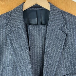 Studio Milano Suit Mens 46L Navy Blue Striped Super 140s Wool Silk Flannel 40x30 - Picture 1 of 22