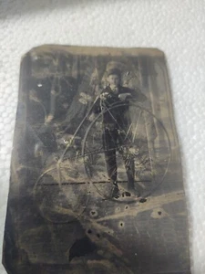 Antique VTG Tin Type Daugerrotype Photograph Penny Farthing Bicycle High Wheeler - Picture 1 of 6