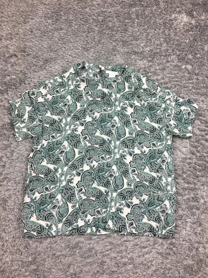 Blusa H&M Top Mujer Talla 4 Verde Blanco Manga Corta Top Paisley Foto 1 de 4