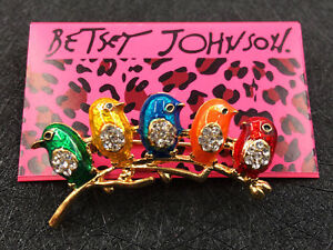 Betsey Johnson Jewelry Rainbow Color Birds Gold Charm Brooch Pin Free Gift Bag