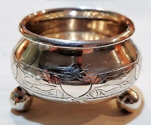 19C Antique Russian Imperial 84 Silver Engraved Footed Open Salt Dip 41.7 Grams