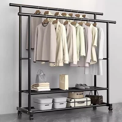 Schwerlast Kleiderständer Garderobenständer auf Rollen Metall Mobil-Schwarz - Bild 1 von 4