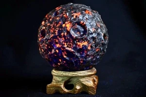 Natural Yooperlite moon Sphere Hand Carved Flame Stone UV Reactive Home Decor - Picture 1 of 14
