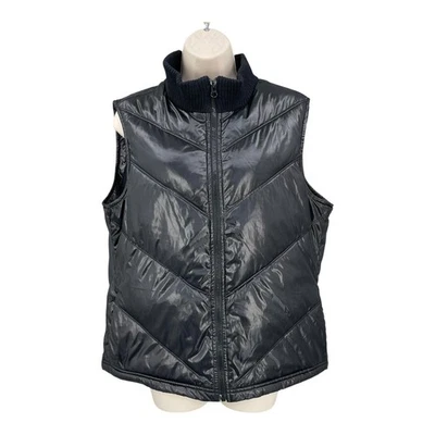 Old Navy 90s Puffer Vest Women Y2K Streetwear Black Quilted Zip Winter Size L - Image 1 of 4