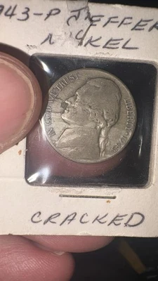 1943-P Jefferson War Nickel 35% Silver, Crakcked Planchet Mint Error  - Image 1 of 4
