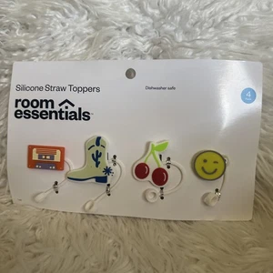 Room Essentials Silikon Trinkgeschirr Strohhalm Abdeckung Kassette/Cowboy Stiefel/Kirsche/Lächeln - Bild 1 von 5