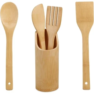 Juego 5 Utensilios Cocina, Set Cuchara Madera y Espátulas, Incluye Bote Almacen - Imagen 1 de 6