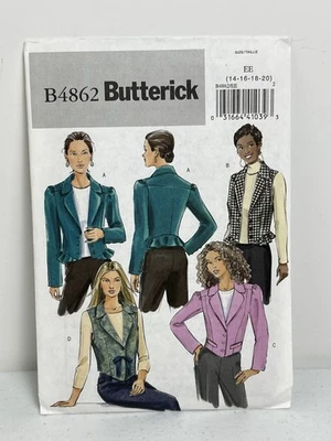 Butterick Sewing Pattern 4862 Misses Petite Jackets Vest lined sz 14-20 Uncut - Image 1 of 4