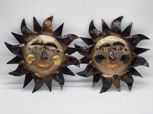 Set of 2 Mixed Metal SUN Wall Decor - Sunburst Face Bustamante Style 9" - Picture 1 of 8