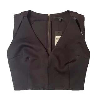 Guess Black V-Neck Cropped Top with Zipper Detail Size Large New With Tags - Picture 1 of 8