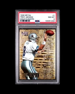 1996 Metal Troy Aikman 🪙 GOLD Flingers #1 🔥 PSA 8 🔥 Cowboys 🏈 🤠 POP 6 RARE - Picture 1 of 9