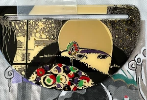 Art Nouveau hand painted canvas with handle    vintage - Picture 1 of 3