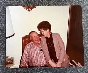 FOUND VINTAGE PHOTO PICTURE Woman Sitting On Happy Man’s Lap 1983 - Picture 1 of 4