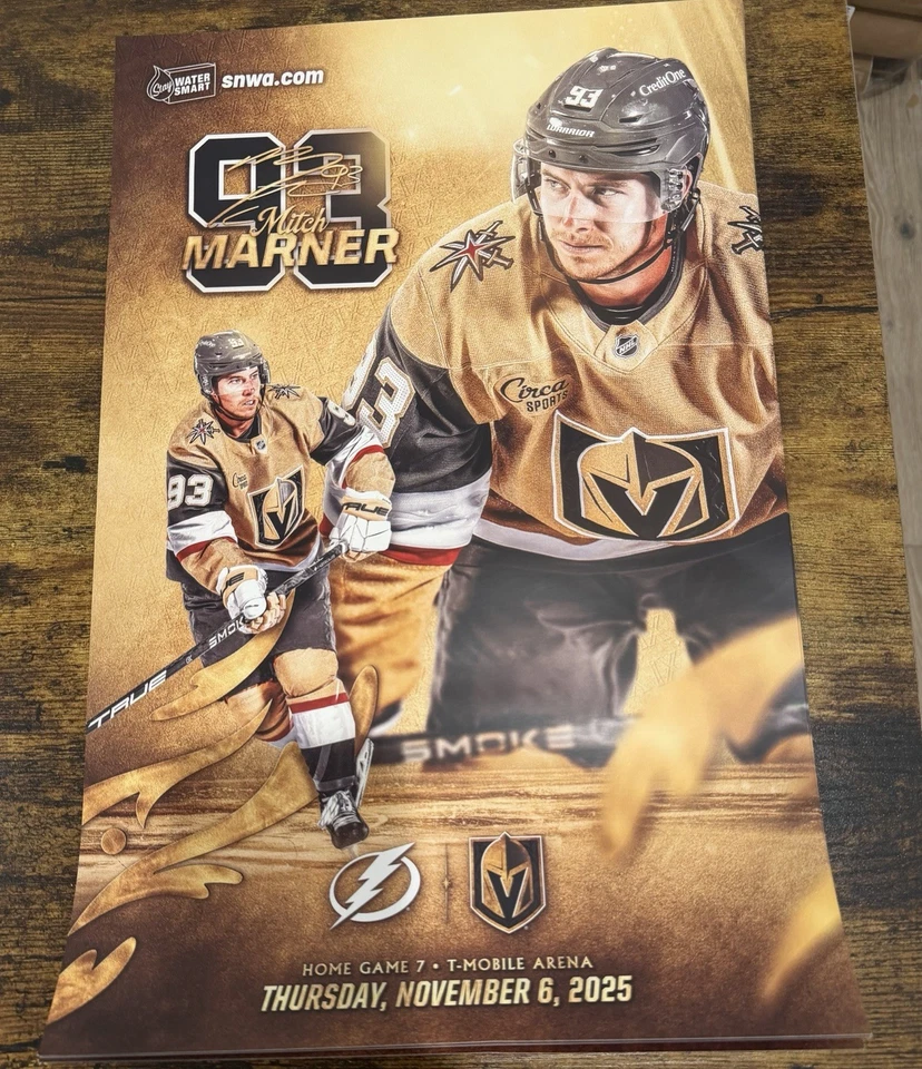 Плакат игровой Vegas Golden Knights vs Tampa Bay 11/6/25 - Митч Марнер - Изображение 1 из 2