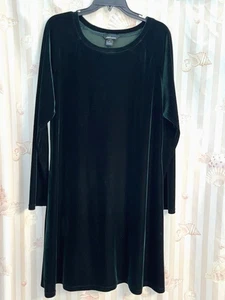 Vintage MODA INTERNATIONAL Velour XL Dark Green Long Sleeve Womens Dress - Picture 1 of 3
