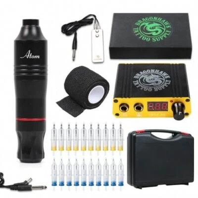Dragonhawk Atom Tattoo Machine Kit Pen Rotary Cartridge Needles Power Supply